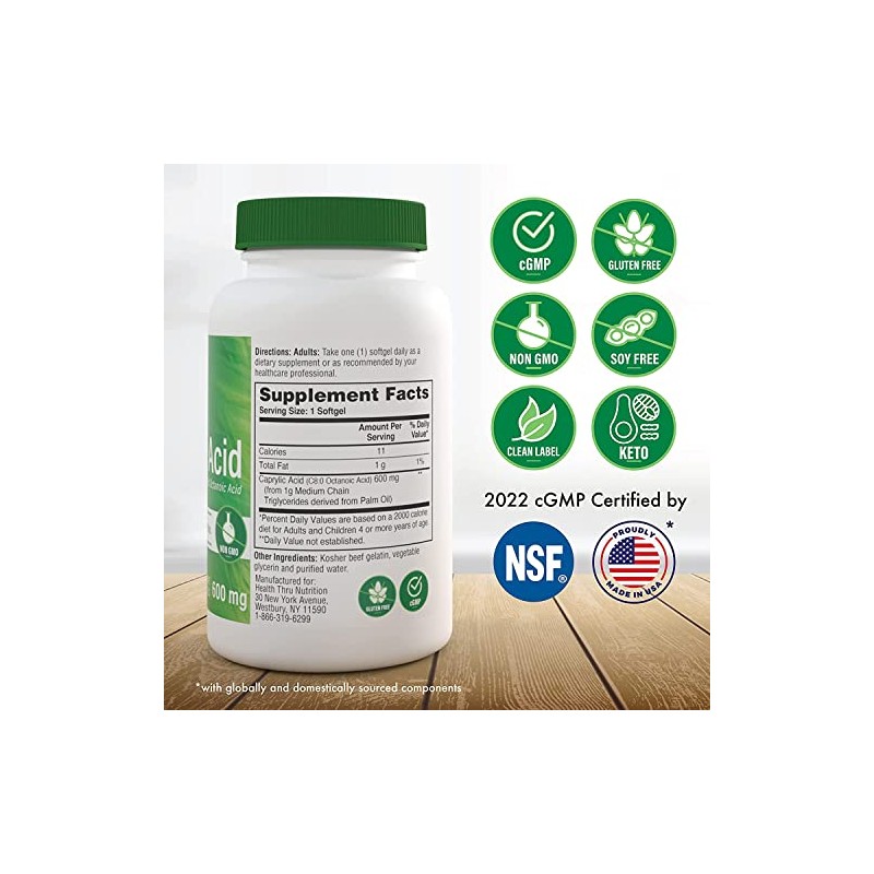 Health Tru Nutrition | Caprylic Acid, 600 Mg, 100 Caps