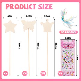 Pack of 12 Magic Wand Craft Set, Craft Set Children's Birthday, Children's Wooden Craft Set, Creative Children's Toy DIY Painting Crafts, for Fairies Birthday Decoration, Party, Gift
