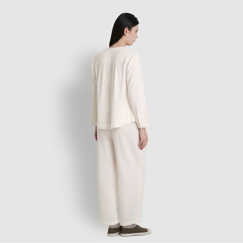 JAJU [JAJU] Women's Double Gauze Shirring Pajama Pants_Ivory
