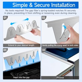Stainless Steel Stove Gap Covers, Stove Gap Guard, Heat Resistant, Easy to Clean, Fits Stove & Countertop Gaps, Adjustable Length 13.8" to 27.5", Width 0.79"(Silver)