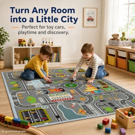 JCTQBHQF Kids Rug Play Mat for Toy Cars,City Life Road Traffic Educational Carpet,Have Fun Throw Rug,Non-Slip Nursery Rug for Boy and Girl Bedroom 140×200/55×78in