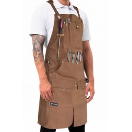 FIGHTECH Shop Apron - Heavy Duty Wood Working Apron for Men with Tool Pockets Shop Apron for Woodworkers, Mechanics, Blacksmiths, Carpenters - M-XXL (Brown, Canvas)