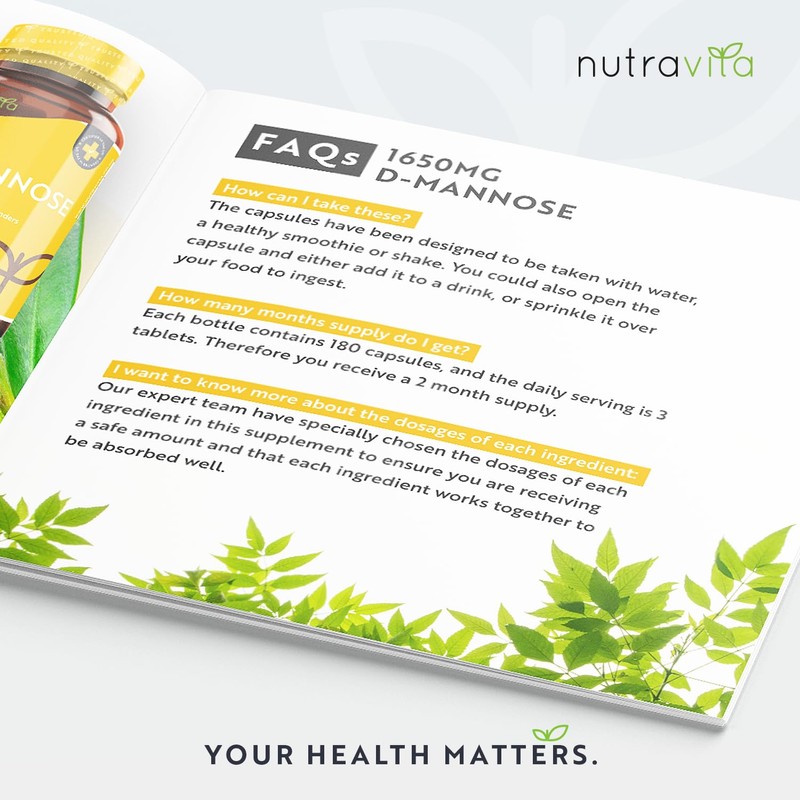 Nutravita D-Mannose 1650mg High Strength Capsules – 180 Vegan Friendly
