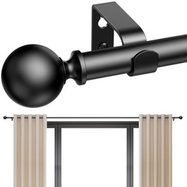 Black Curtain Rod 240 Inch, 255-inch Rod, Adjustable Length Heavy Duty Decorative Finials Diameter 7/8 inch,20 ft, Black