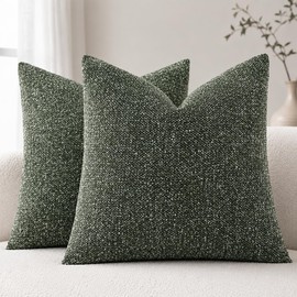 Textured Woven Throw Pillow Covers 22x22 Set of 2 Olive Green