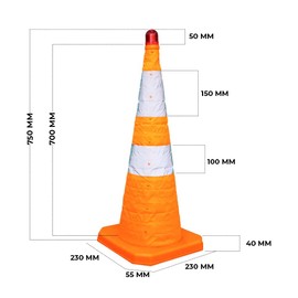 70CM Foldable Traffic Cone - Orange | Reflective Collapsible Safety Cone | Portable Warning Cone for Roadside Emergencies and Parking (1)