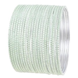 Touchstone NEW Pastel Color Bangle Collection, Indian Bollywood Hand Drilled Silver Tinge Pistachios Color Designer Jewelry Bracelets Bangle. Set Of 22. For Women.