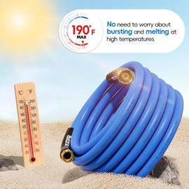 SPECILITE Hot/Cold Garden Water Hose 100 ftx 5/8 in, -50℉ To 190℉, Heavy Duty, Flexible, Burst 605 Psi, Lightweigh, Upgraded Rubber Pipe with 3/4" Brass Fittings For Backyard, Outdoor, Farm, Blue
