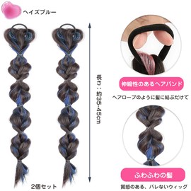 Hair Extension, Braid Wig, Set of 2, Easy to Install, Color Extension, Braided Hair and Ponytail, Twin Tail, Dual Tail, Natural, Stylish, Easy to Put on and Take Off, Girls, Ladies, Recitals, Events,
