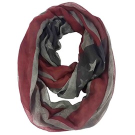 Lina & Lily Flag Print Women's Infinity Scarf Lightweight (Vintage American Flag, Grey Red)