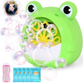 Chennyfun Frog Bubble Machine for Kids, Bubble Blower with 1 Bottle of Solutions & 5 Bubble Liquids, Automatic Bubble Maker Machine, Indoor Outdoor Toy Garden Games for Baby Children Gift Party Favor