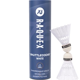 Raquex Nylon Badminton Shuttlecocks - Tube of 6 Shuttlecocks with Natural Cork - Three Speed Options - White or Yellow Shuttlecocks, Heavy Duty Badminton Shuttlecocks for Indoor and Outdoor Use