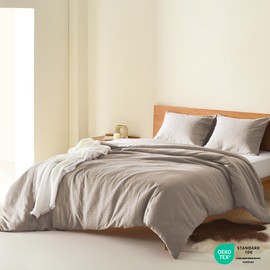 Comfort Spaces Taupe Queen Duvet Cover Set - 3 Pieces Breathable Dotted Weave Texture Duvet Sets, Modern Farmhouse Boho Duvet Cover & Sham, All Season Microfiber Queen Bed Set, Full/Queen