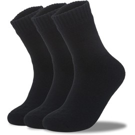 Ahoo Mens & Womens Thermal Socks | 3 Pair Pack | Unisex-Adult Extra Thick Warm with Fluffy Insulated Heated Inner Crew Socks | Walking Boots Fully Cushioned Socks (Men Black ( 6-11 )), One Size