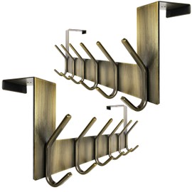 WEBI Over The Door Hooks for Clothes:Door Hanger,Over The Door Towel Rack,Door Coat Hanger Door Coat Rack for Hanging Towels,Hats,Behind Back of Bathroom,Bronze,2 Packs