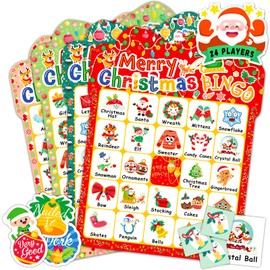 YTSQLER Christmas Bingo Game for Kids 24 Players, Christmas Bingo Cards Holiday Party Games for Family School Classroom Winter Party Supplies Favors Gifts