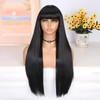 WIGER Long Black Wigs with Bangs Straight Black Hair Dye