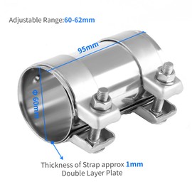 DOCAS 2pcs Diameter 60 mm x 95 mm Length Double Clamp Exhaust Clamp Stainless Steel Pipe Connector Universal Exhaust System