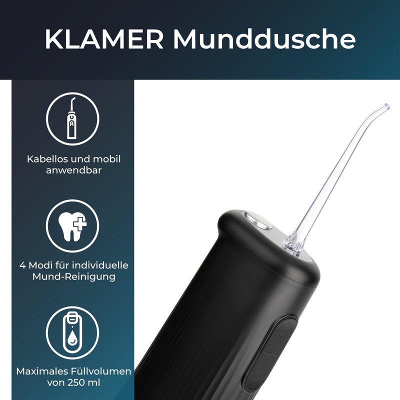 KLAMER Water Flosser with 2 Attachments for Effective Cleaning of