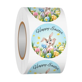 Heyfibro Heyfibro 500 PCS 1.5 Inch Happy Easter Roll Stickers for Small Business, Gift Packing, Cards, Candy Bags, Envelope Seals, Party Supplies (Bunny)