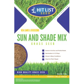 Hit List Seed Sun and Shade Tall Fescue Grass Seed Mix, Drought Resistant, Thick Lawn, Fast Germination