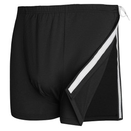 GRESTU Men's Post-Surgery Tear Away Shorts, Loose Fit Cotton Shorts with Wide Leg and Snap for Knee & Hip Replacement Recovery Black