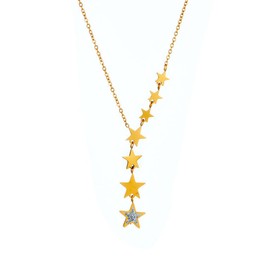JczR.Y Rhinestone Star Necklace Stainless Steel Crystal Pentagram Pendant Gold Zircon Star Necklace for Women Long Tassel Y Necklace Fashion Jewelry