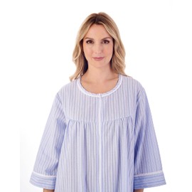 Slenderella Seersucker Zip Front Gathered Yoke 45 inch Housecoat (12/14, Blue)