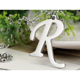 Flongo Men's Womens Biker Stainless Steel Silver 26 Letters Alphabet Pendant Necklace, 21.65 inch Chain, R