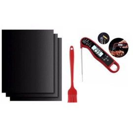 Generic Meat Thermometer for Grill & Cooking Waterproof UltraFast Cooking Thermometer 3 Non Stick Reusable Mats for Grill Silicon Cooking Mats Grill Cooking Brush Ideal for BBQ 5Pc Set