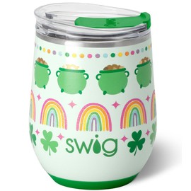 Swig Life 12oz Wine Tumbler with Lid, Stainless Steel, Dishwasher Safe, Portable, Triple Insulated Wine Tumbler (Lucky Charm)
