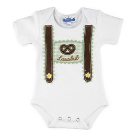 P.Eisenherz Short-sleeved bodysuit with braces and embroidery Lausbub green, Green, 80