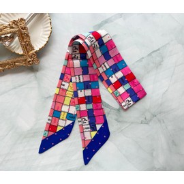 Skinny Scarf | Bag Handle Wrap Charm | Hair Tie Ribbon | Headband | Neck Scarf | Head Scarf – Check | Horse Saddle Print (H14)