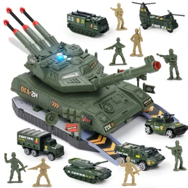 Youlechen 6-Piece Die-Cast Army Tank Set for Boys 3-6, with 8 Soldier Figures, Military Toys with Light & Sound, Launchable Missile Tanks