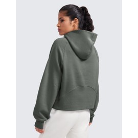 CRZ YOGA Womens Fleece Lined Half Zip Hoodies Pullover Oversized Long Sleeve Casual Workout Sweatshirts with Thumb Holes Grey Sage Medium