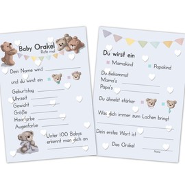 PICTALOO Baby Oracle, the Perfect Baby Shower Game for Girls and Boys, Guessing Game with 25 Tip Cards with Questions, Creative Gift for the Baby Shower, Great Fun for Mum and Guests (Bears)