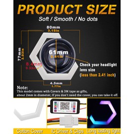 Qasim 80MM Hexagon Angel Eyes RGB APP Control Retrofit Car Motorcycle Light Decoration Driving Day Signal Light Streamer Amber Turn Signal Light 12V 24V 80MM, 2 Pack