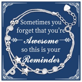 Astellea S925 Silver Layered Stars Bracelet with Initial Pendant, Adjustable Bead Bracelet Charm Letter Jewellery for Friends Sister Mum Daughter Women Girls Christmas Birthday (P)