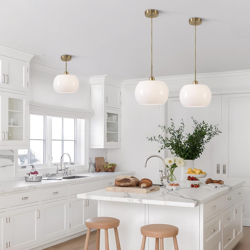 BOKT 1-Light Gold Dome Pendant Light Mid Century Modern White
