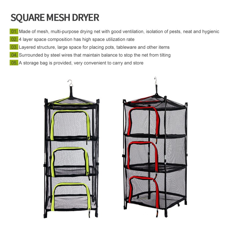 Camping Dry Net 4-Layer Foldable Drying Rack with Carry Bag