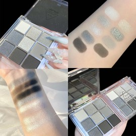 Black Eyeshadow Palette, Smokey Silver Glitter Gothic Eye Shadows Palettes White Grey Matte Cold Toned Highly Pigmented Long Lasting Waterproof Smokey Eye Shadow Pallets for Women Girl Goth