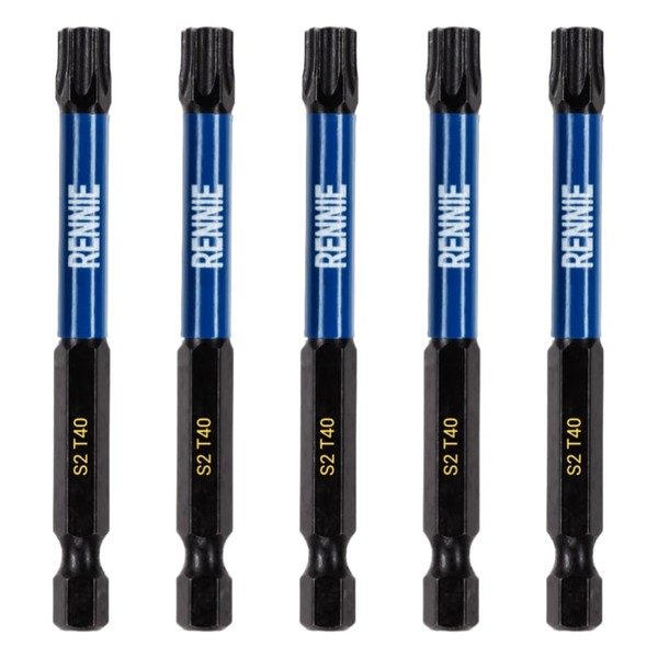 5 x Rennie Tools 75mm Long T40 TX40 Impact Screwdriver