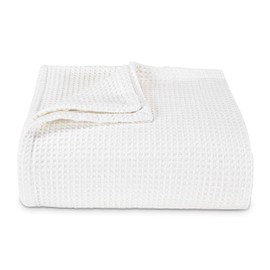 Vera Wang | Waffle Weave Collection | 100% Cotton Soft and Cozy Textured Plush Blanket for Sofa Couch or Bedroom, Modern Stylish Home Décor, Queen, White