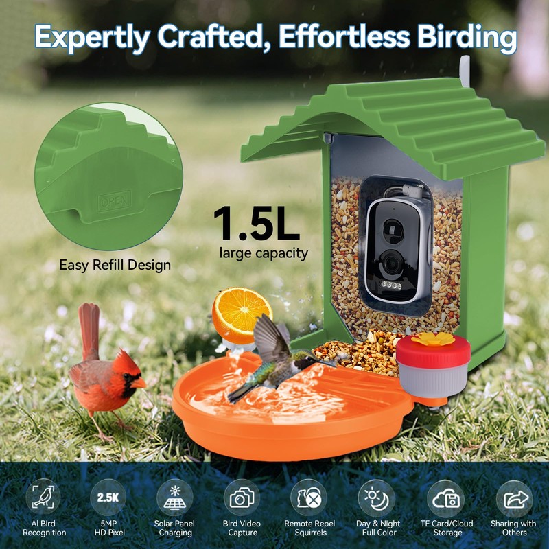 Leapbird Smart Bird Feeder Camera 2.5K HD Live View,Solar Powered,AI