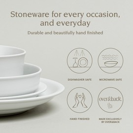 over&back Rim Dinnerware Set - Stoneware Dishes - Comes with 4 Dinner Plates, Salad Plates, Cereal Bowls, and Dinner Bowls - 16-Piece All-Occasion Place Settings - Serves Four - Semi-Matte White