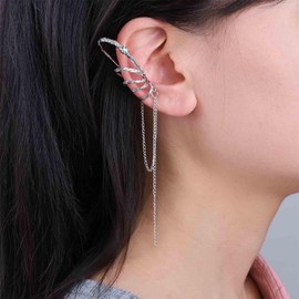 Allereya Punk Fairy Elf Ear Cuff Earrings Silver Elf Cuff Wrap Earrings Emerald Elf Earrings Faery Elf Ear Crawler Earrings No Piercing Earrings Jewelry for Women