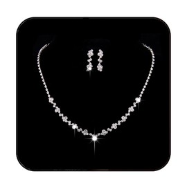 JAKAWIN Bride Wedding Jewelry Set Silver Bridal Necklace Earrings Set Crystal Rhinestone Necklace for Women NK330 (1 Silver)