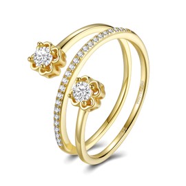 FOREVER QUEEN Women Rings Gold Four-leaf clover Double Layer Rings Adjustable 925 Sterling Silver Rings Lucky ring Thumb Rings for Women