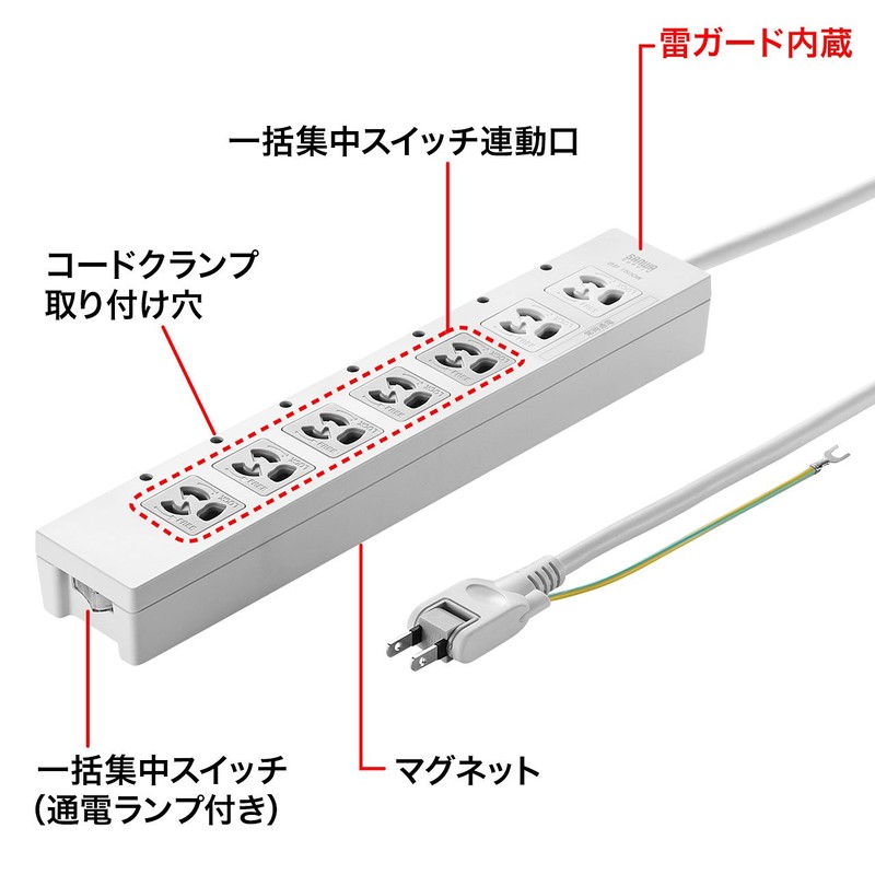Sanwa Supply TAP-F37-2CLK Power Strip with 5 Interlocking Concentrated Switch
