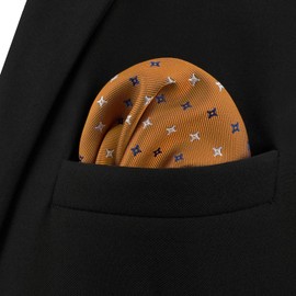 S&W SHLAX&WING Pocket Squares for Men Orange with Blue White Dots Color Edge for Suit